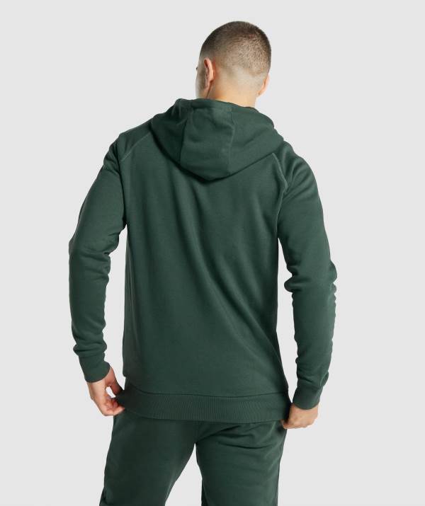 Panske Mikiny S Kapucňou Gymshark Crest Zip Up Tmavo Zelene | VU9346817